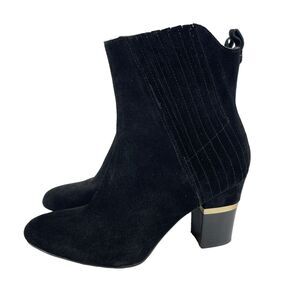 Lucca Lane Jadia Size 11 Black Suede Block Heel Ankle Boot Pull On Booties